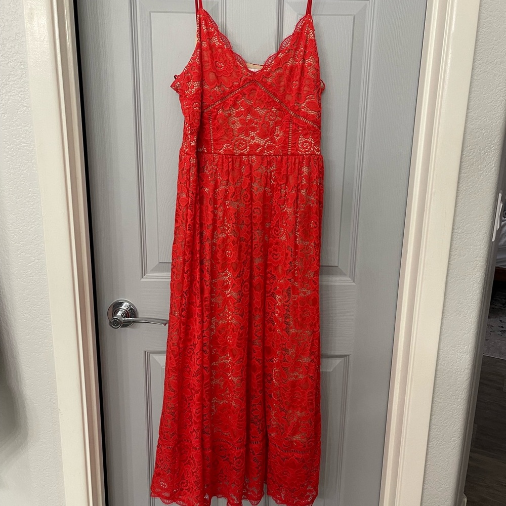 NSR Red Spaghetti Strap Maxi Sundress